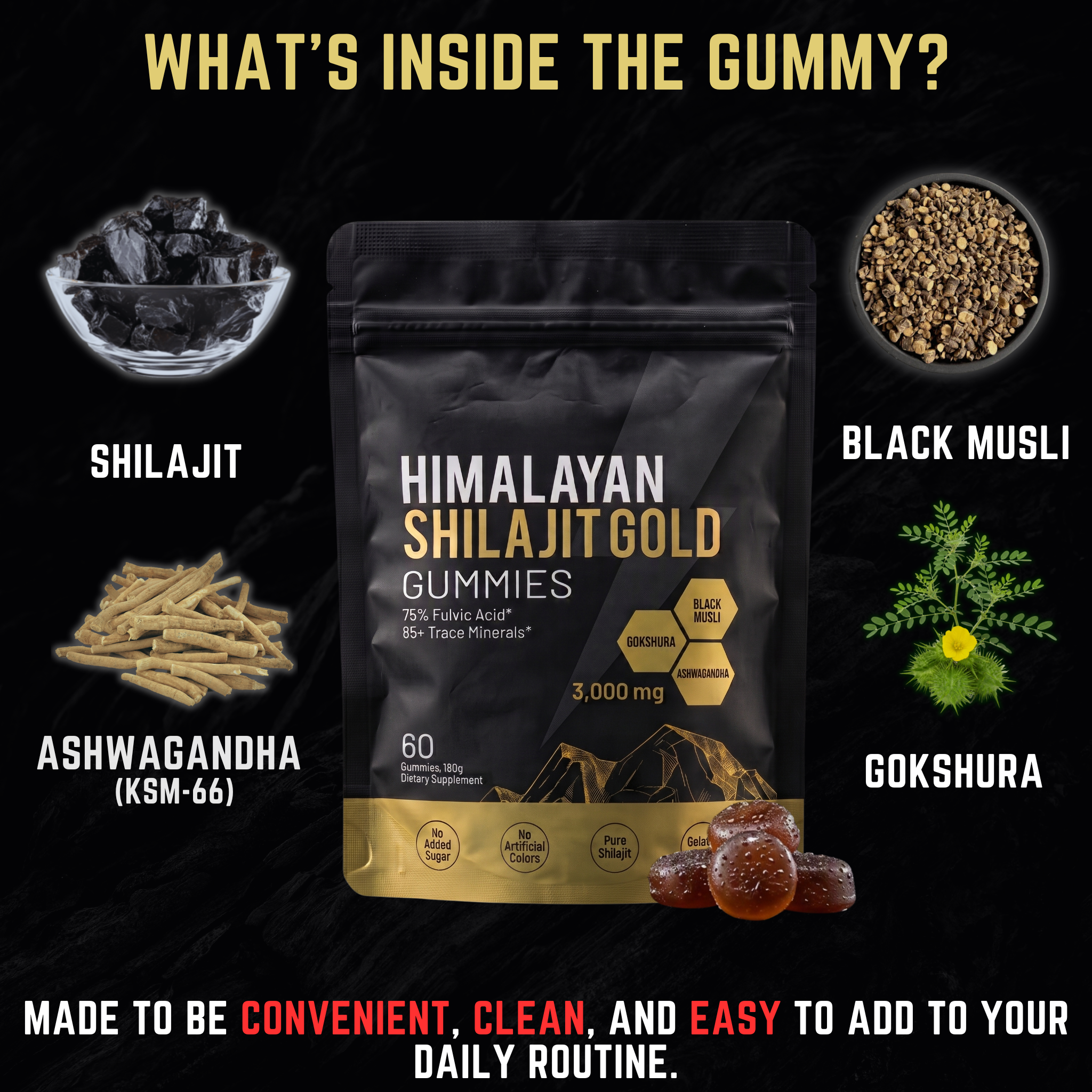 Pure Himalayan Shilajit Gold Gummies, 3000mg, 60 Gummies